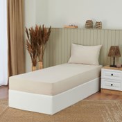 Resim Nuvomon Tek Kişilik Pamuklu Penye Çarşaf Seti - Taş - 100x200 cm + 50x70 cm 