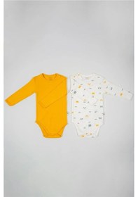 Resim Unisex Bebek Sarı Beyaz Hayvan Desenli İkili Çıtçıtlı Zıbın Takım sarı 