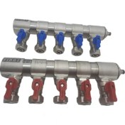 Resim Fırat 1" Mini Küresel Vanalı Kollektör 2'li Takım (1 Kırmızı+1 Mavi) Çıkış Seçiniz 5 Çıkışlı 
