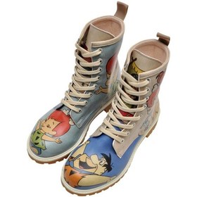 Resim Kadın Vegan Deri Mavi Uzun Bot - Family Rocks Çakmaktaşlar Tasarım Açık Krem 