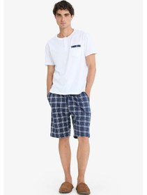 Resim Defacto Regular Fit Pijama Takımı Kısa Kollu Üst Kareli Şort E7158ax25hswt34 Beyaz 