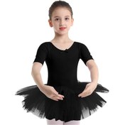 Resim Siyah Kızların Kısa Kollu Tül Bale Elbiseleri Dans Leotard Tutu Etek Balerin Giyim Dans Kostümleri Siyah 