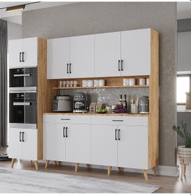 Resim Lora Kahve Köşesi Çok Amaçlı Dolap Kiler Mutfak Dolabı Çam Beyaz 200 Cm Çam Beyaz 