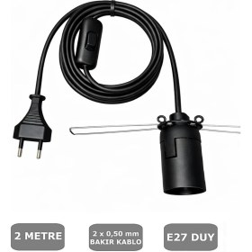 Resim Conana E27 Duylu 2 Metre Arapuarlı (Aç Kapat Anahtar) Yaylı Duy (2x0,50) (Siyah) 65W 