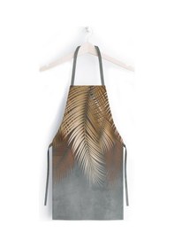 Resim Kahverengi Palmiye Yaprak Detaylı Mutfak Önlüğü Keten, Uluslararası Yıkama Ve Solmama Sertifikası Çok Renkli 