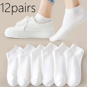 Resim 12 Çift Beyaz Dikey Çizgili Kısa Çorap - YZY, Bahar/Yaz Modası Örgü, Erkekler ve Kadınlar İçin Evrensel, Elde Yıkanabilir, Moda Çorap|Dikey Çizgili Çorap|Örgü Dokusu 
