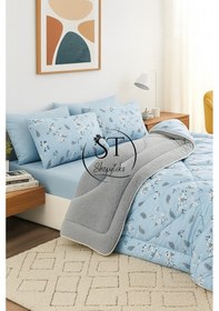 Resim Çift Kişilik Çiçekli Welsoft Yorgan Çift Taraflı 195x215 Mavi 