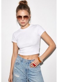 Resim Shade Kadın Kısa Kollu Bisiklet Yaka Crop T-shirt 60286904 - Siyah-beyaz Siyah - Beyaz 