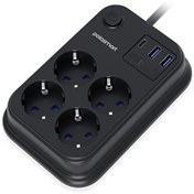 Resim Polosmart MP22 Akım Korumalı 4 Priz 2 USB 1 Type-C Çıkışlı 2 Metre Siyah Uzatma Kablosu 