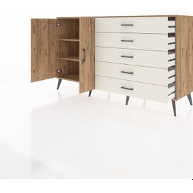 Resim Kronos Konsol 4 Raflı 5 Çekmeceli 2 Kapaklı 176x59x99 Çam-çam/aytaşı Atlas Çam/aytası - Atlas Çam 