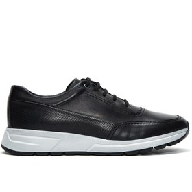 Resim Erkek Siyah Bağcıklı Deri Sneaker 