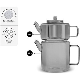 Resim Karaca Flat Borosilikat Cam Çaydanlık Smoke Grey 