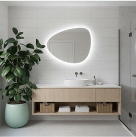 Resim 50x65 Cm Modern Organik Form Led Banyo Aynası Dokunmatik Dimmerli, 6500k Beyaz Işık Beyaz 
