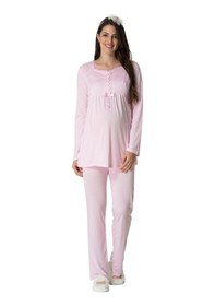 Resim Mecit Pijama Mecit 5416 Pembe Uzun Sabahlıklı Lohusa Pjama Takımı 