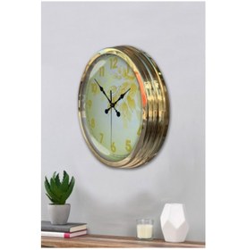 Resim Altın Gold Rengi Metal Çerçeveli Salon Ofis Duvar Saati 40 Cm C97 