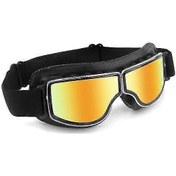 Resim Motosiklet Gözlükleri Vintage Toz Geçirmez Buğu Önleyici Pilot Pu Deri Gözlükler Binmek İçin Motorcross Klasik Gözlükler - Kırmızı Lens 