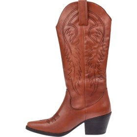 Resim Pullman Hakiki Deri İşlemeli Western Kadın Çizme PLM-011 TABA 