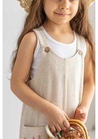 Resim Oliventhekid Uzun Paça Cepli Çiçek Desenli Salopet Bej Bej 