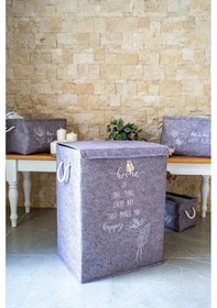 Resim Keçe Kapaklı Mega Kutu Organizer -çamaşır Sepeti-çok Amaçlı Kullanım Kompakt Tasarım 41x30x55 Cm Gri-beyaz 