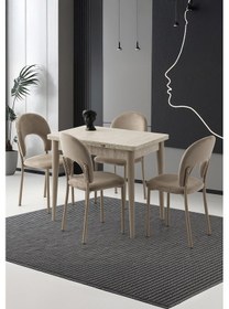 Resim Yanlardan Açılır Yakamoz 90x60 Cm Sidon Masa 4 Adet Ay Sandalye 