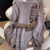 Resim Yeni Amerikan Vintage Yıpranmış Oymalı Uzun Kollu Bol Kesim Moda Kazak Üstü Kadınlar İçin, Beden Küçük Gelir, Bir Beden Büyük Sipariş Verin, Kemer Yok, Astar Yok, Niannian 