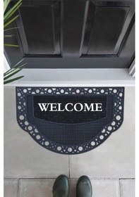 Resim Yarım Ay Modeli Welcome Yazlı Kapı Önü Paspası Dekoratif Dış Kapı Yıkanabilir Toz Alıcı Halı Siyah 