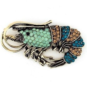 Resim Solfera Karides Shrimp Deniz Canlısı Zirkon Taş Mavi Broş Pin Rozet Rz089 