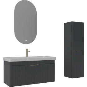 Resim Orka Procida 105 Cm Mat Antrasit Banyo Dolabı Takımı Ve Boy Dolabı Beyaz 