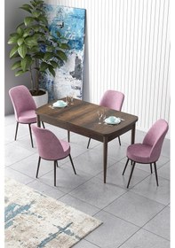 Resim Canisa Concept Zen Serisi 80x132 Mdf Açılabilir Barok Ahşap Desen Masa Takımı Ve 4 Pembe Sandalye Barok Masa Sandalyeler Pembe 