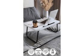 Resim Bofigo Portatif Katlanır Laptop Sehpası Tablet Telefon Tutuculu Laptop Sehpası Beyaz 