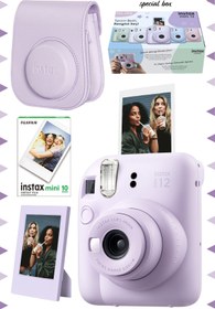 Resim Fujifilm Instax mini 12 Lila Fotoğraf Makinesi-10'lu Film-Çerçeve ve Deri Kılıf Seti 