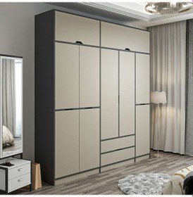 Resim Elina 5 Kapaklı Dolap + Yüklük - Antrasit/kumtaşı Çok Renkli 