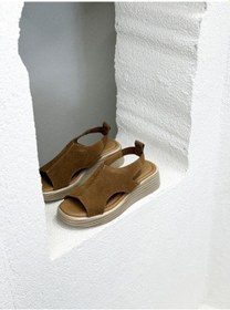 Resim 25y1003 Arkası Lastikli Hakiki Deri 5cm Dolgu Taban Sandalet Kadın Taba 