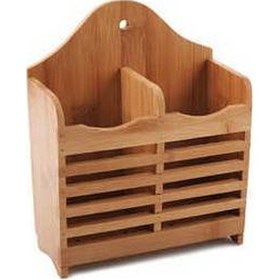 Resim Klasik İki Bölmeli Bambu Kaşıklık Çatal Kaşık Bıcak Rafı 