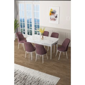 Resim Canisa Concept Zen Serisi Mdf Açılabilir Mutfak Masası Takımı ,beyaz Mermer Desen Masa + 6 Adet Sandalye 