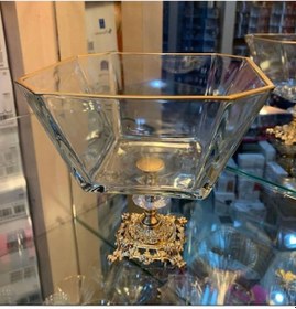 Resim Paşabahçe Metal Ayaklı Gold Detaylı Cam Büyük Boy Salata - Servis - Sunum Kasesi 