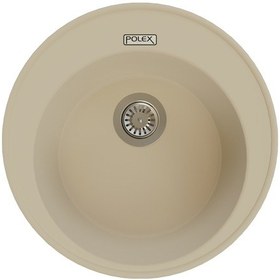 Resim Polex Cristalüx Granit Evye P-06 Bej Tezgah Altı Ve Tezgah Üstü Oval Mutfak Evyesi 51.5x51.5 CM 