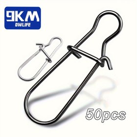 Resim 50 Adet (50 Adet) Ağır Hizmet Tipi Paslanmaz Çelik Balıkçılık Kilitli Klipsler - Tuzlu Su/Siyah Nikel Döner Bağlantılar, Hızlı Açılı Hızlı Kilit Sistemi, Yem Balıkçılığı, Spinning/Spin Cast Takımı (Kancalar, Dönerler, Fişler ile Uyumlu) 