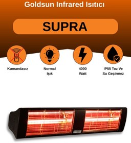 Resim GOLDSUN Supra 4000 Watt GSS40 Kumandasız Suya Dayanıklı Elektrikli İnfrared Isıtıcı-Siyah 