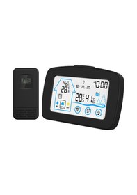 Resim Symbee Kablosuz İç/iç Mekan Sıcaklık Nem Ölçer, Zaman Takibi, Alarm Ve Dil Seçenekli Hava Durumu Saat Siyah, Pil Yok 