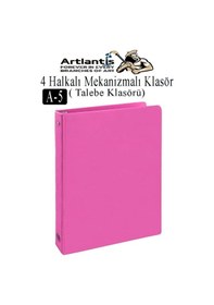 Resim 4 Halkalı Klasör 1 Adet A5 Pvc Öğrenci Ve Ofis Tipi Evrak Sunum Klasörü İç Cepli Otomatik Mekanizmalı Büro Okul Arşivle Pembe 