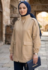 Resim adamila Kadın Oversize Dik Yaka Cep Detaylı Tesettür Trençkot Ceket Günlük Şık Tesettür Uyumlu 
