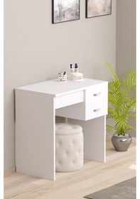 Resim Bicabin Luxe Aynalı 2 Çekmeceli Organizer Dolaplı Makyaj Masası -Beyaz 