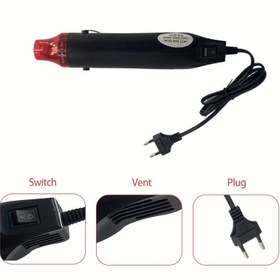 Resim 1 adet Taşınabilir Isı Tabancası Kırmızı Nozul ile - DIY, El Sanatları ve Isı Küçültme Levhaları için Küçük, Güçlü Sıkıştırma Kaplama Aracı, Avrupa Standart Fiş, 220-230V, El Sanatları Aracı | Kompakt Isı Tabancası | Dayanıklı Plastik Gövde, Sıkıştırma Kaplama Makinesi 