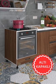 Resim Kenzlife Ankastre Modülü Kabini Malik Ejder Mat Ceviz Renk 85*60*57 Fırın Ocak Dolabı Altıkapaklı Ayarlı Ayak 