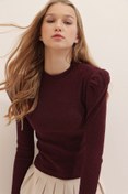 Resim Trend Alaçatı Stili Kadın Bordo Prenses Kol Yarım Balıkçı Şardonlu Crop Bluz ALC-X5042 