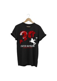 Resim Atatürk 30 Ağustos Zafer Bayramı Bayrak Baskılı %100 Pamuk Regular Fit Siyah T-shirt Siyah 