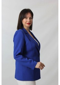 Resim Moda Berray 1904 Saks Mavi Fermuarlı Cep Aksesuarlı Kadın Büyük Beden Blazer Ceket Saks Mavi 