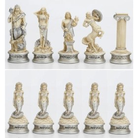 Resim Veronese El Boyama Mitolojik Tanrıça Figürlü Satranç Takımı 45CM Altın Renkli Figürler 