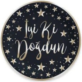 Resim Tabak Iyiki Doğdun Varaklı Altı Siyah 6 Adet 